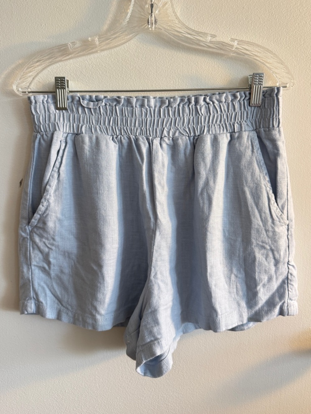 Blank NYC Light Blue High-Waist Linen-Blend Shorts Size M Coastal Cottagecore